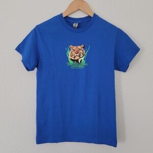 The Wild Animal Sanctuary | Tiger Graphic T-Shirt Blue Green Orange Crewneck Tee